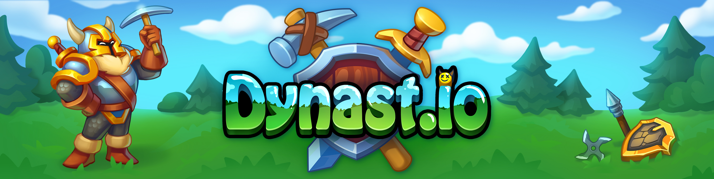 Официальный арт Dynast.io с воином, инструментами и логотипом игры
